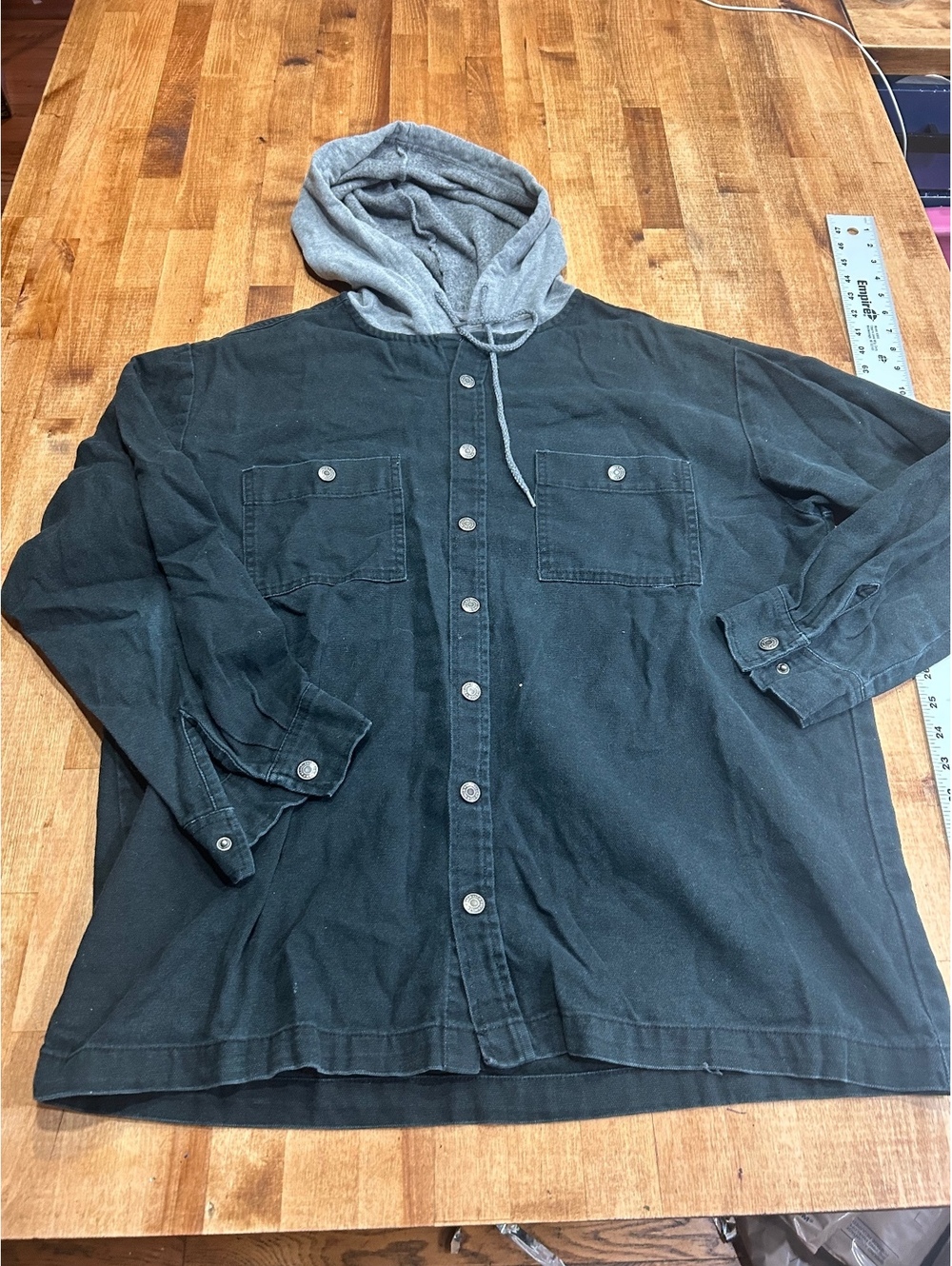 Wrangler Workwear Men's Hooded Button-Up Shirt Jacket Large